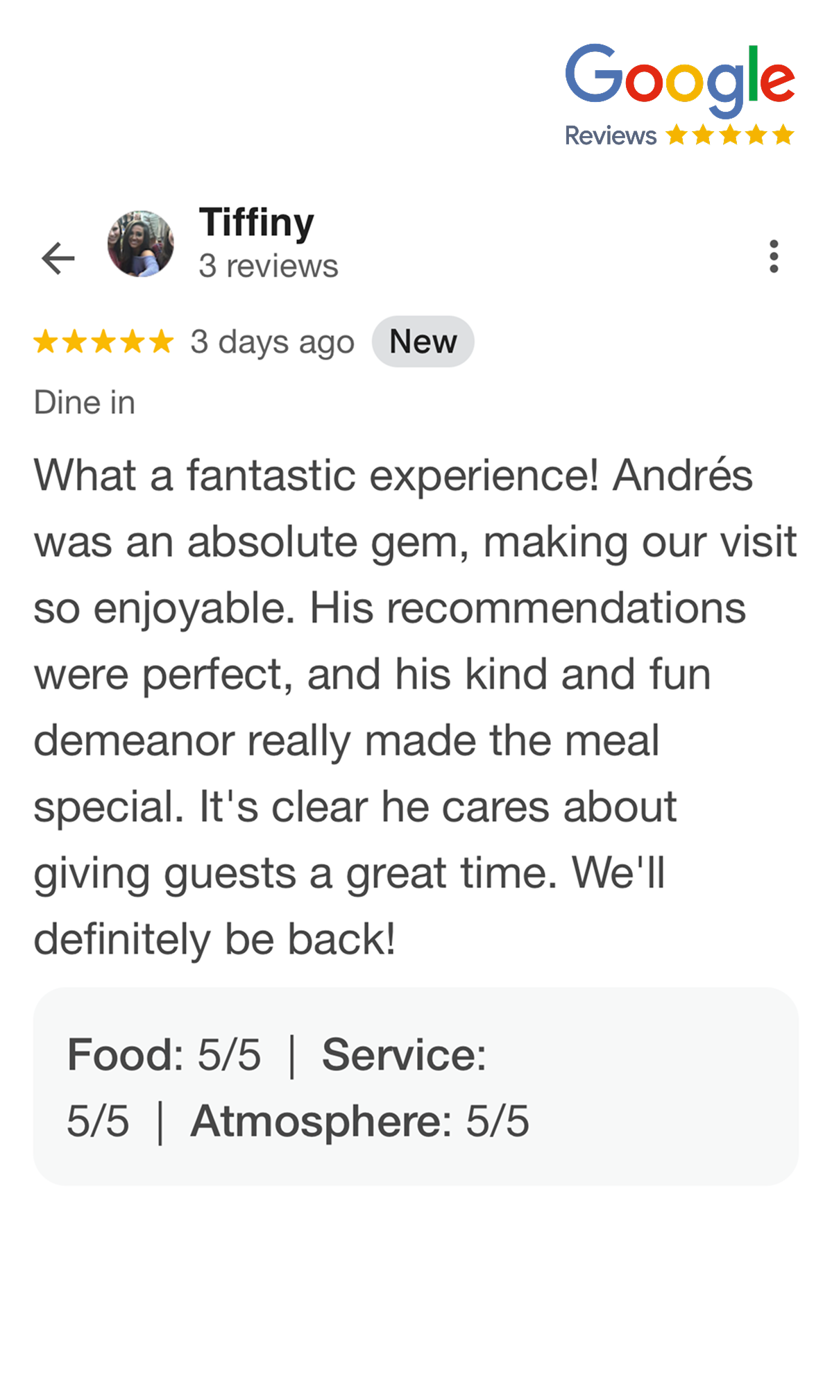 Customer prompted to leave a 5-star Google review after thanking an employee